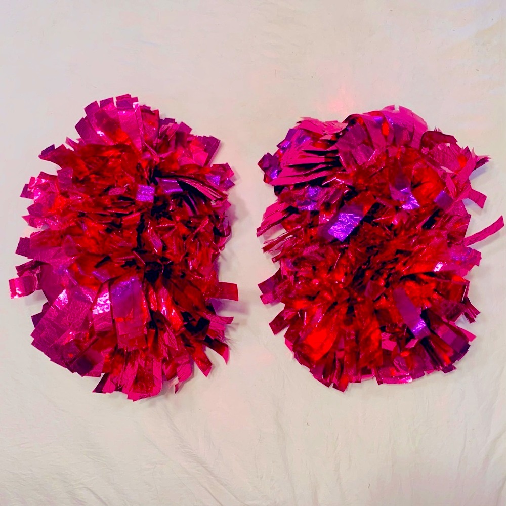 Pair (Set of two) Omni Chassé Cheer Metallic Pink Pom Poms Baton Handle